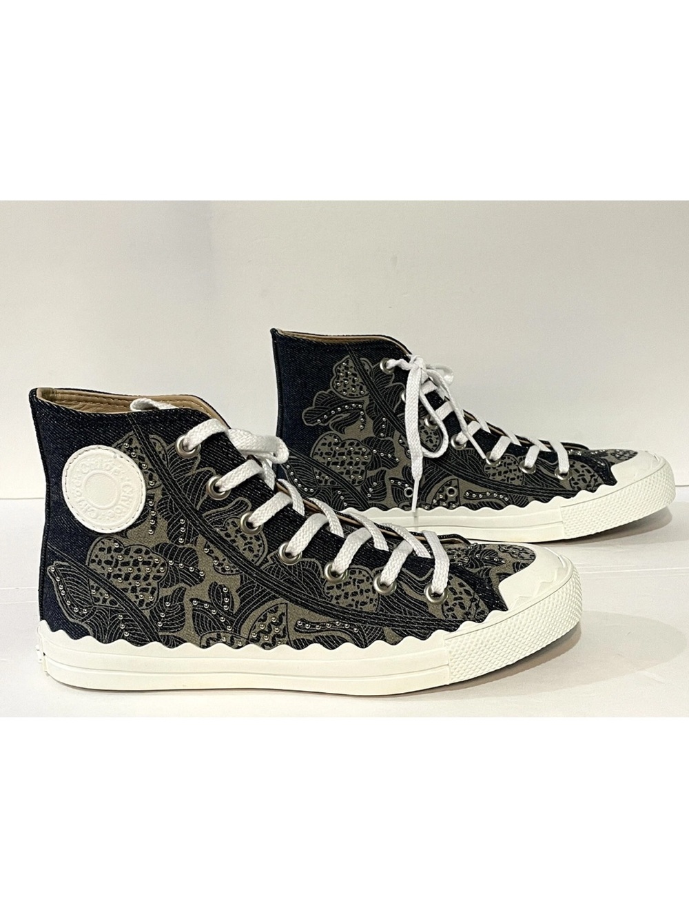Chloe Denim Paisley High-Top Sneakers with White Accents